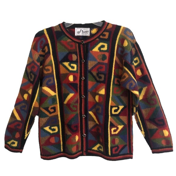 Artesanias Illary Baby Alpaca Cardigan Womens Size M Colorful Abstract Sweater - Picture 2 of 13